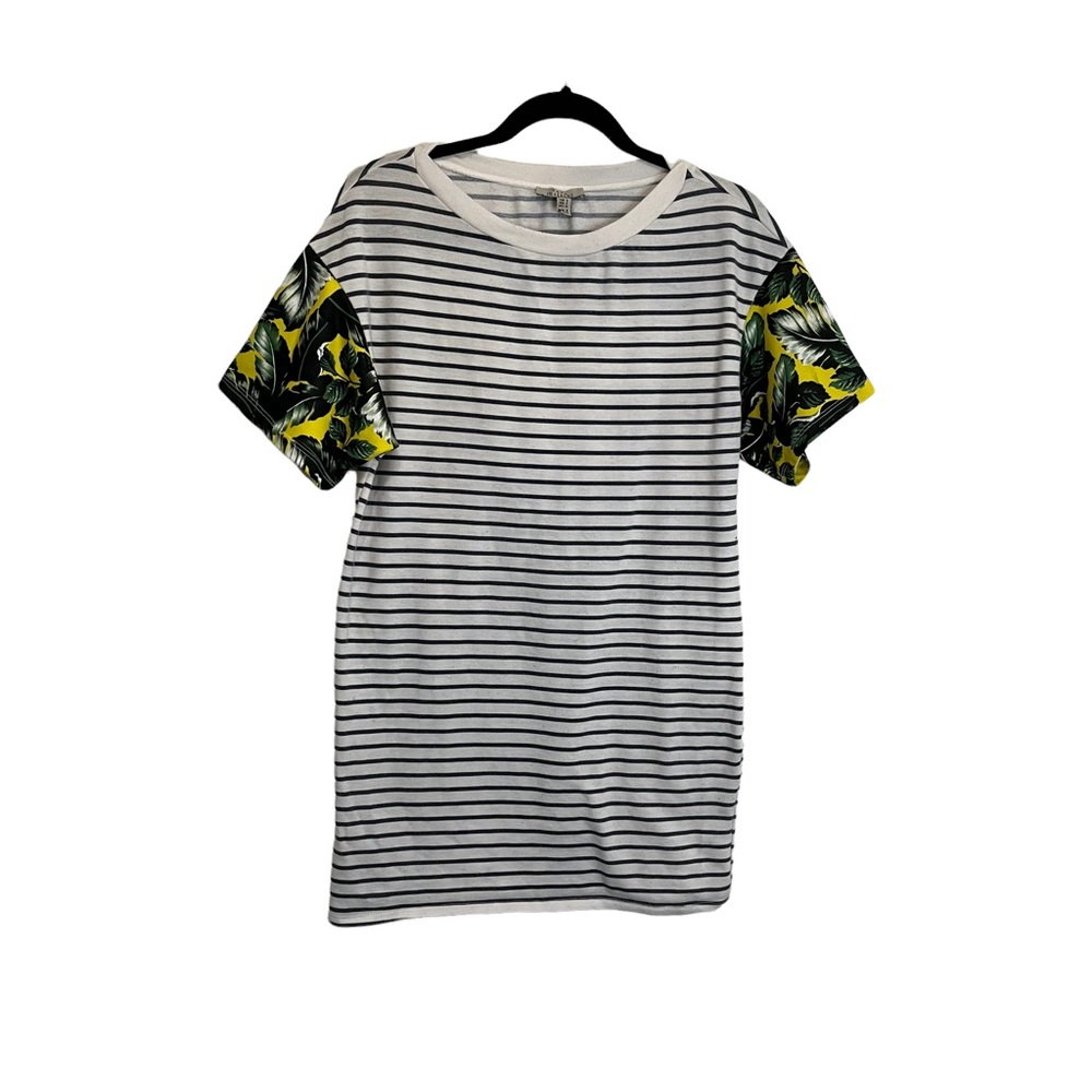 Zara Trafaluc Striped Floral Tropical Sleeves Top Tunic Blouse Womens Size S